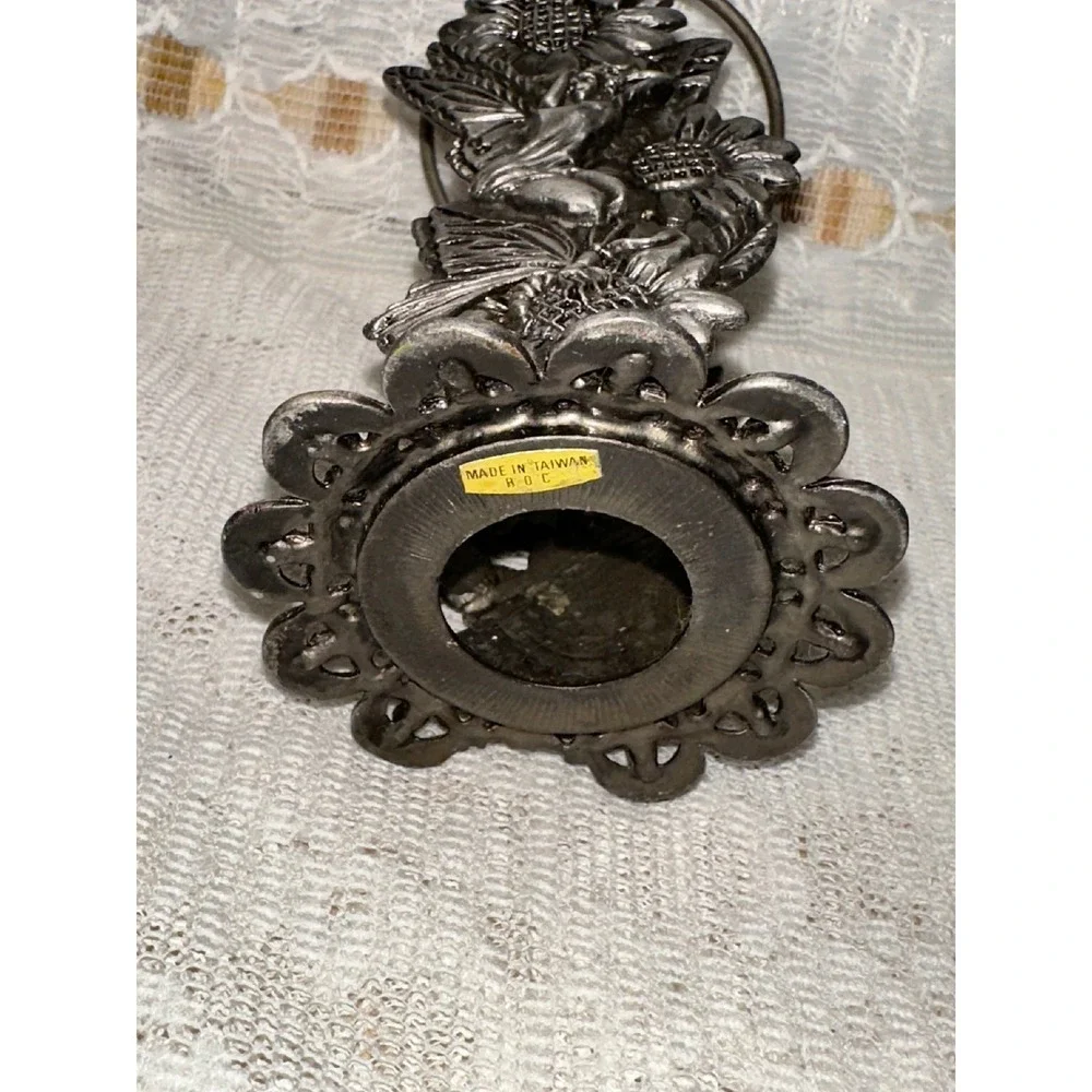 Vintage fairy  Sunflower Candle Holder Silver Tone‎ Metal Tabletop Decor